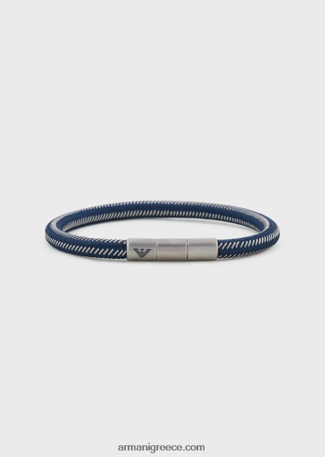 άνδρες Armani Βραχιόλι ταυτότητας από μπλε νάιλον και ανοξείδωτο ατσάλι 4046R62102 ασήμι