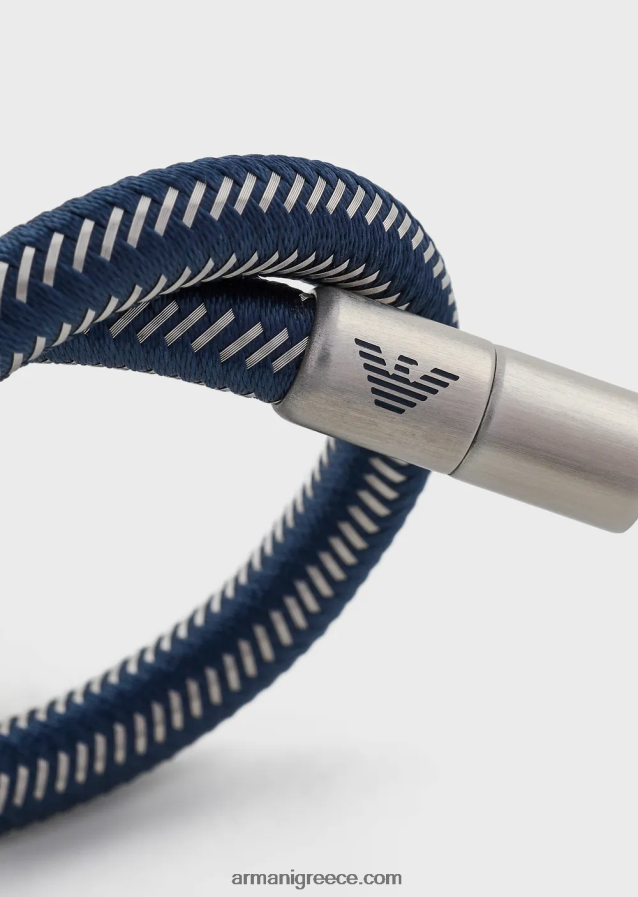 άνδρες Armani Βραχιόλι ταυτότητας από μπλε νάιλον και ανοξείδωτο ατσάλι 4046R62102 ασήμι