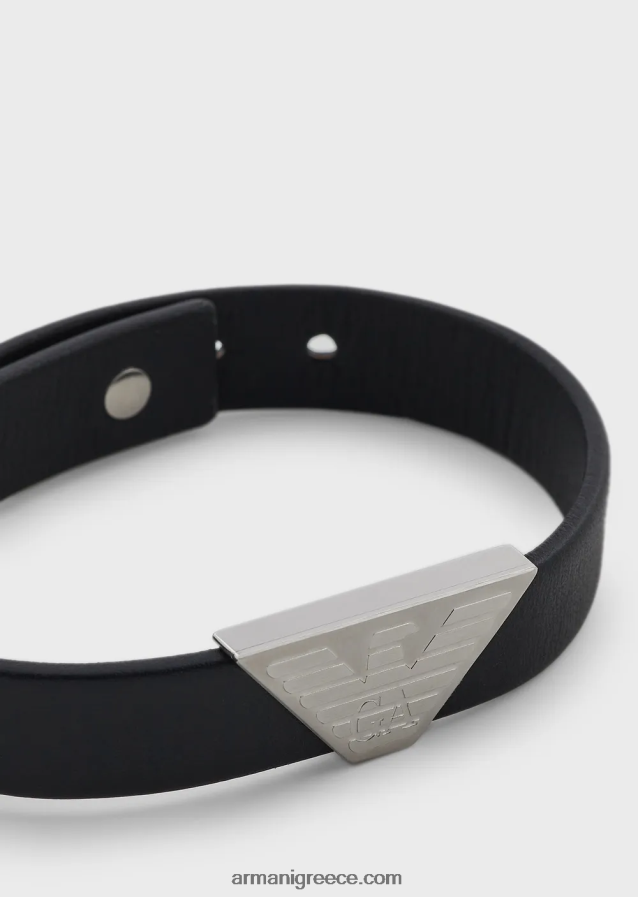 άνδρες Armani μαύρο δερμάτινο βραχιόλι ταυτότητας 4046R62103 ασήμι