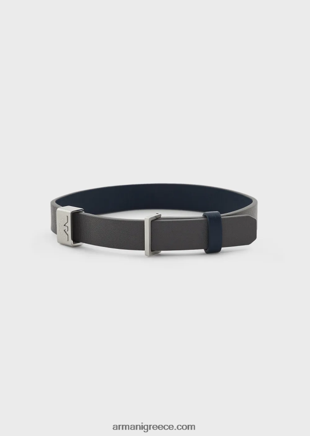 άνδρες Armani μπλε και γκρι δερμάτινο λουράκι βραχιόλι 4046R62105 μαύρος