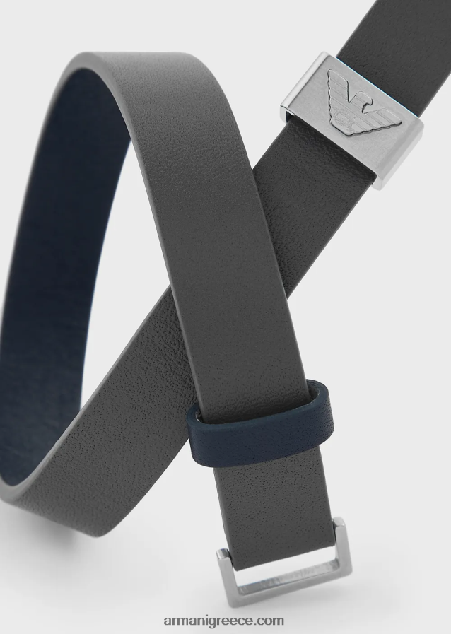 άνδρες Armani μπλε και γκρι δερμάτινο λουράκι βραχιόλι 4046R62105 μαύρος