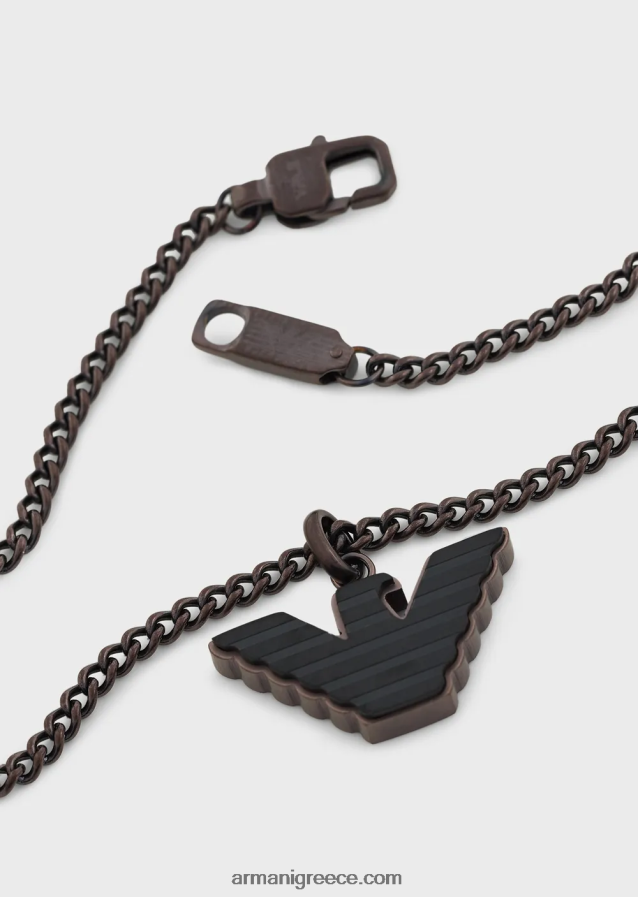 άνδρες Armani κολιέ καφέ και μαύρο από ανοξείδωτο ατσάλι 4046R62109 καφέ
