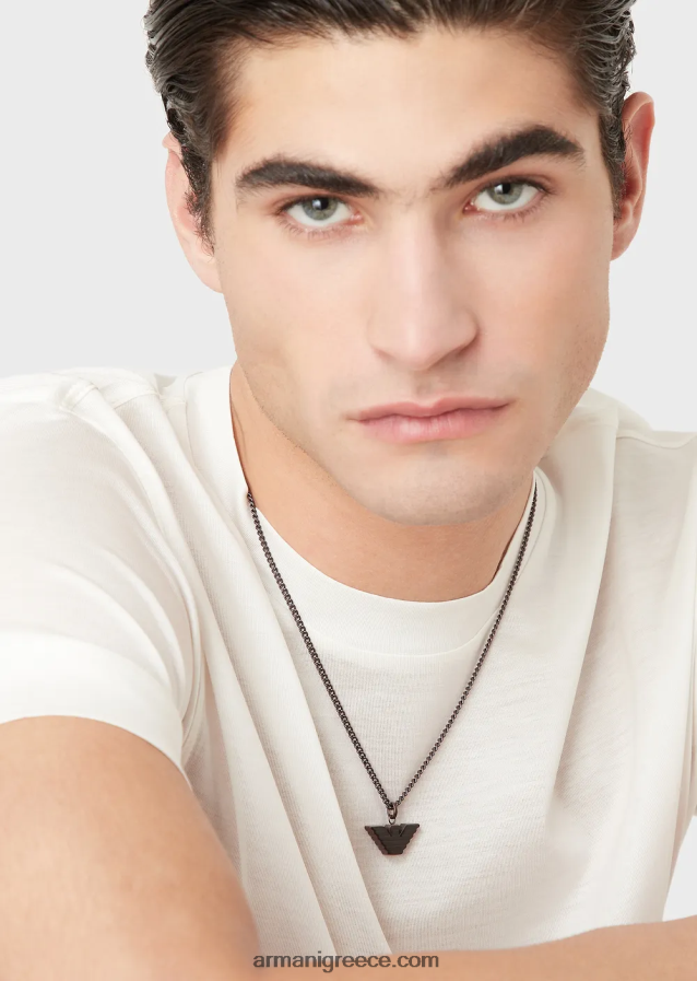 άνδρες Armani κολιέ καφέ και μαύρο από ανοξείδωτο ατσάλι 4046R62109 καφέ