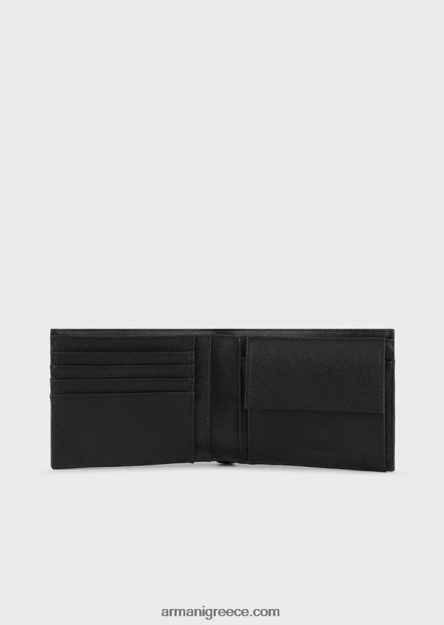 άνδρες Armani Πορτοφόλι με τσέπη για κέρματα από αναγεννημένο δέρμα με πιατέλα αετού 4046R62178 μαύρος