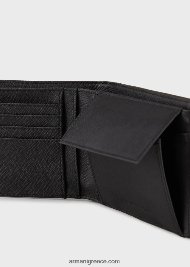 άνδρες Armani Πορτοφόλι με τσέπη για κέρματα από αναγεννημένο δέρμα με πιατέλα αετού 4046R62178 μαύρος