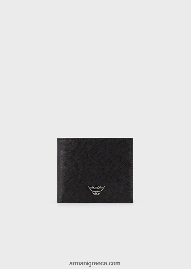 άνδρες Armani Πορτοφόλι από αναγεννημένο δέρμα με πιατέλα αετού 4046R62179 μαύρος