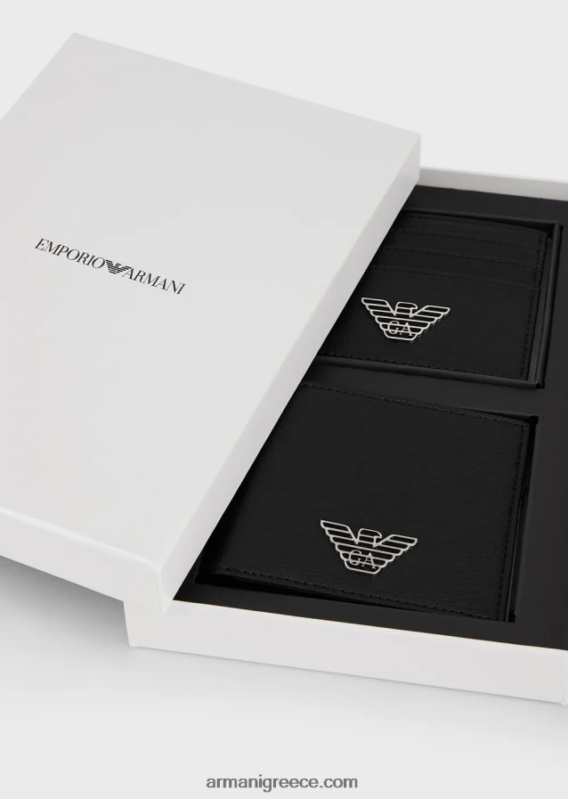 άνδρες Armani κουτί δώρου με θήκη για κάρτα αετού και πορτοφόλι 4046R62183 μαύρος