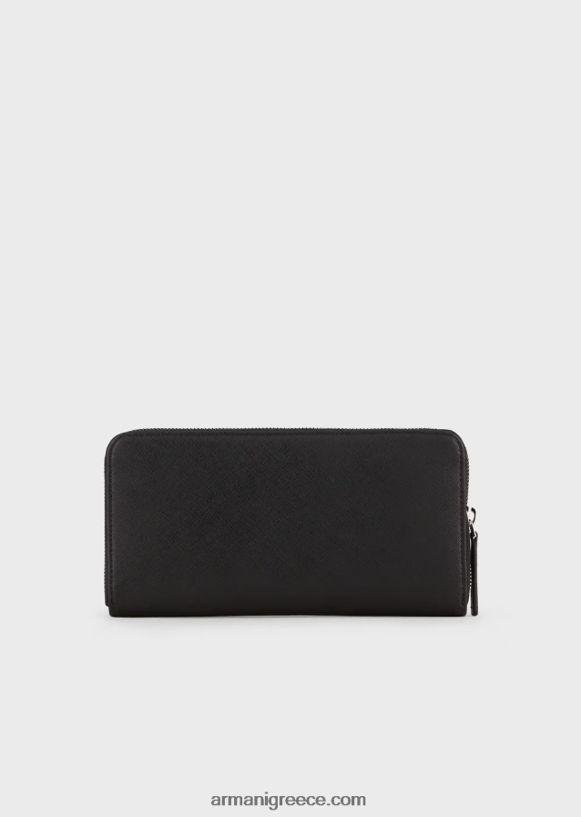 άνδρες Armani Πορτοφόλι από αναγεννημένο δέρμα με περιτυλιγμένο φερμουάρ και πλάκα αετού 4046R62184 μαύρος