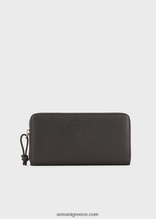 άνδρες Armani δερμάτινο πορτοφόλι με φερμουάρ 4046R62185 σκούρο γκρίζο