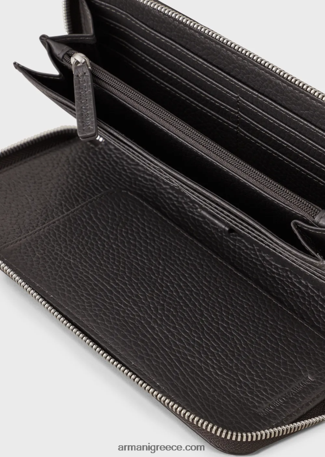 άνδρες Armani δερμάτινο πορτοφόλι με φερμουάρ 4046R62185 σκούρο γκρίζο