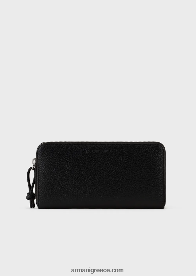 άνδρες Armani δερμάτινο πορτοφόλι με φερμουάρ 4046R62186 μαύρος