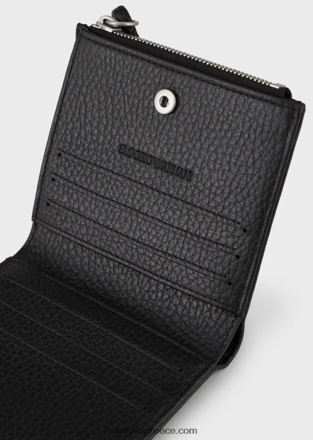 άνδρες Armani δερμάτινη κάρτα με φερμουάρ 4046R62188 μαύρος