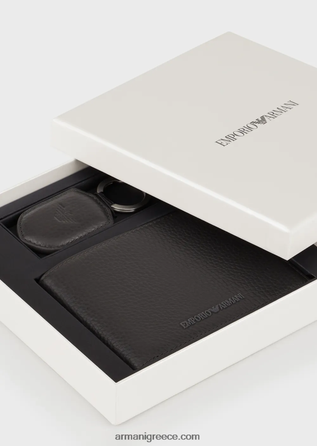 άνδρες Armani κουτί δώρου με πορτοφόλι και μπρελόκ από δέρμα 4046R62189 μαύρο 2