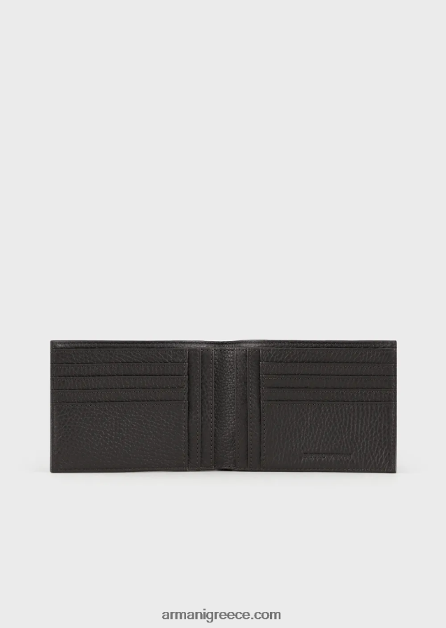 άνδρες Armani δερμάτινο πορτοφόλι οριζόντιας σχεδίασης 4046R62191 σκούρο γκρίζο