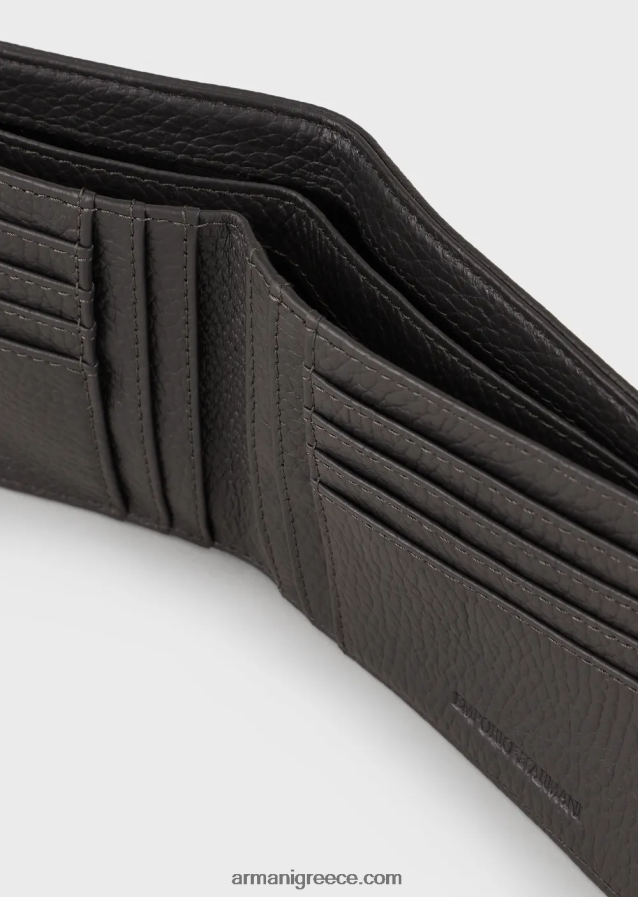 άνδρες Armani δερμάτινο πορτοφόλι οριζόντιας σχεδίασης 4046R62191 σκούρο γκρίζο