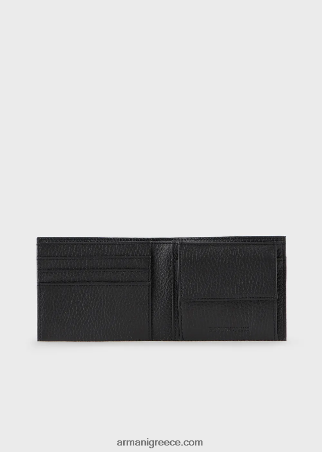 άνδρες Armani δερμάτινο πορτοφόλι με τσαντάκι νομισμάτων 4046R62197 σκούρο γκρίζο