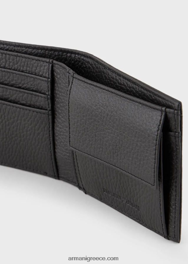 άνδρες Armani δερμάτινο πορτοφόλι με τσαντάκι νομισμάτων 4046R62197 σκούρο γκρίζο