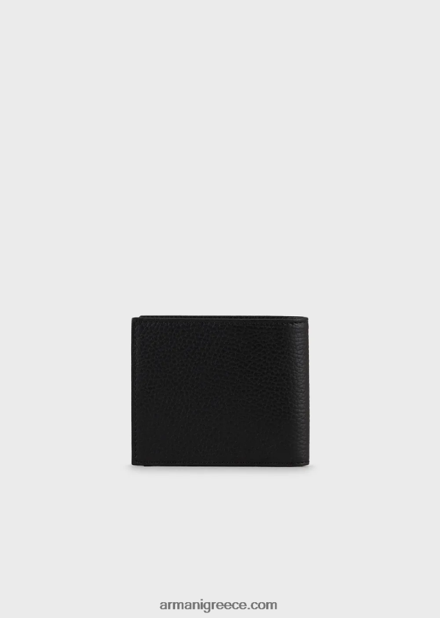 άνδρες Armani δερμάτινο πορτοφόλι με τσαντάκι νομισμάτων 4046R62198 μαύρος