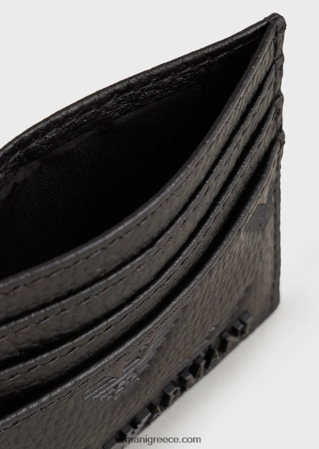 άνδρες Armani δερμάτινη καρτοθήκη με ανάγλυφο αετό 4046R62215 μαύρος