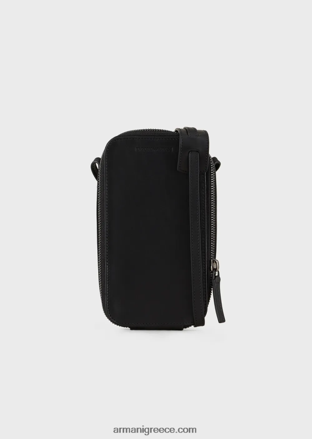 άνδρες Armani δερμάτινη θήκη iphone με λογότυπο και λουράκι 4046R62218 μαύρος