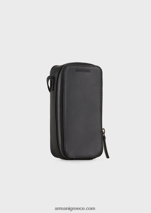 άνδρες Armani δερμάτινη θήκη iphone με λογότυπο και λουράκι 4046R62218 μαύρος