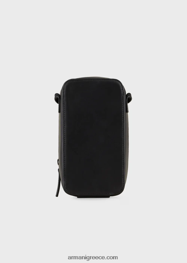 άνδρες Armani δερμάτινη θήκη iphone με λογότυπο και λουράκι 4046R62218 μαύρος