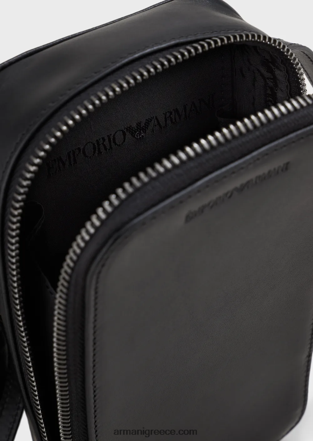 άνδρες Armani δερμάτινη θήκη iphone με λογότυπο και λουράκι 4046R62218 μαύρος