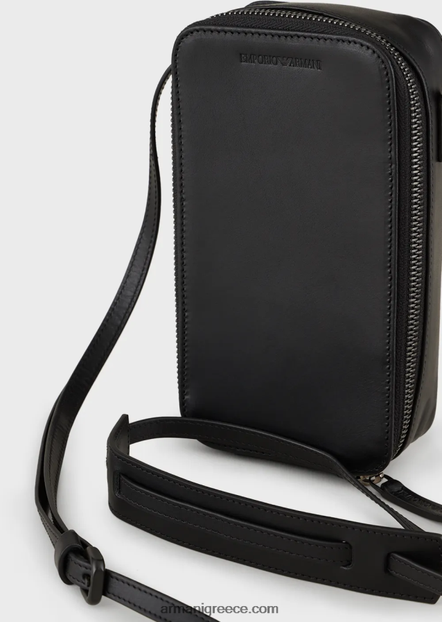 άνδρες Armani δερμάτινη θήκη iphone με λογότυπο και λουράκι 4046R62218 μαύρος