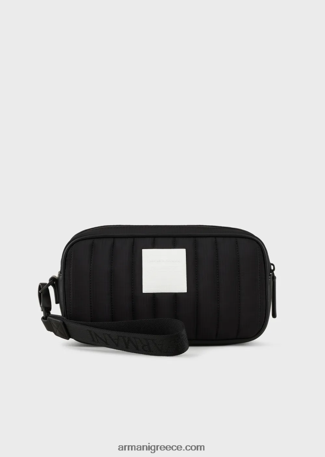 άνδρες Armani ανακυκλωμένη, καπιτονέ ripstop νάιλον τσάντα πλυσίματος 4046R62173 μαύρος