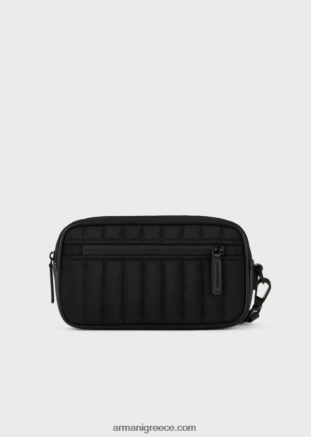 άνδρες Armani ανακυκλωμένη, καπιτονέ ripstop νάιλον τσάντα πλυσίματος 4046R62173 μαύρος