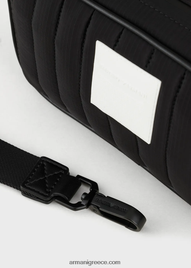 άνδρες Armani ανακυκλωμένη, καπιτονέ ripstop νάιλον τσάντα πλυσίματος 4046R62173 μαύρος