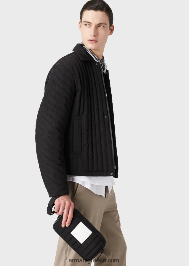 άνδρες Armani ανακυκλωμένη, καπιτονέ ripstop νάιλον τσάντα πλυσίματος 4046R62173 μαύρος