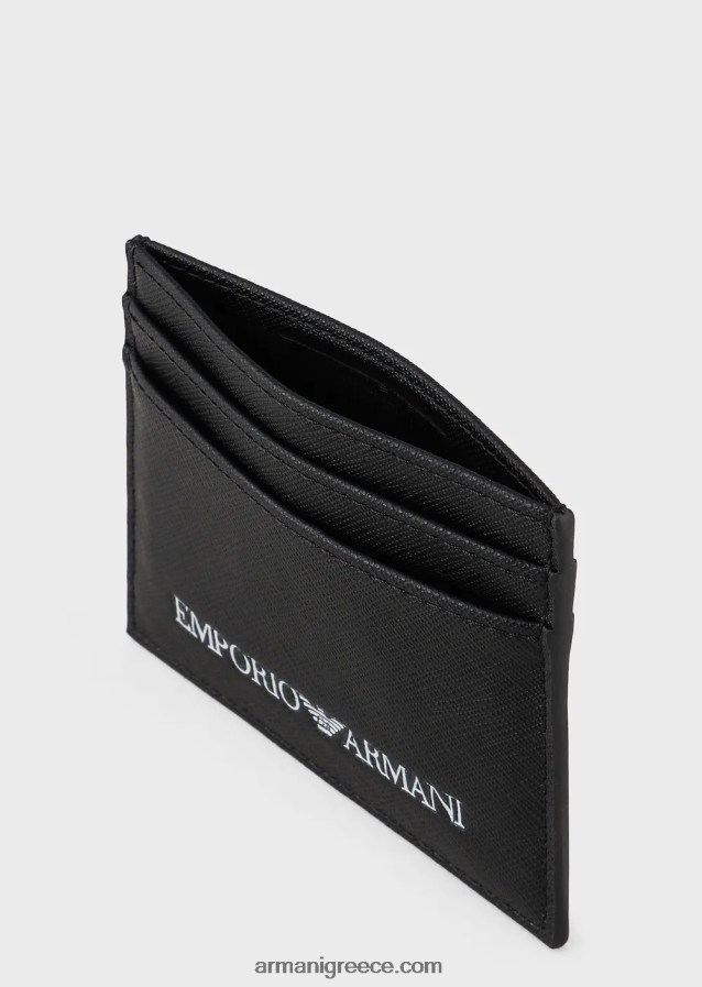 άνδρες Armani Θήκη για κάρτες με στάμπα saffiano, αναγεννημένο δέρμα 4046R62203 μαύρος