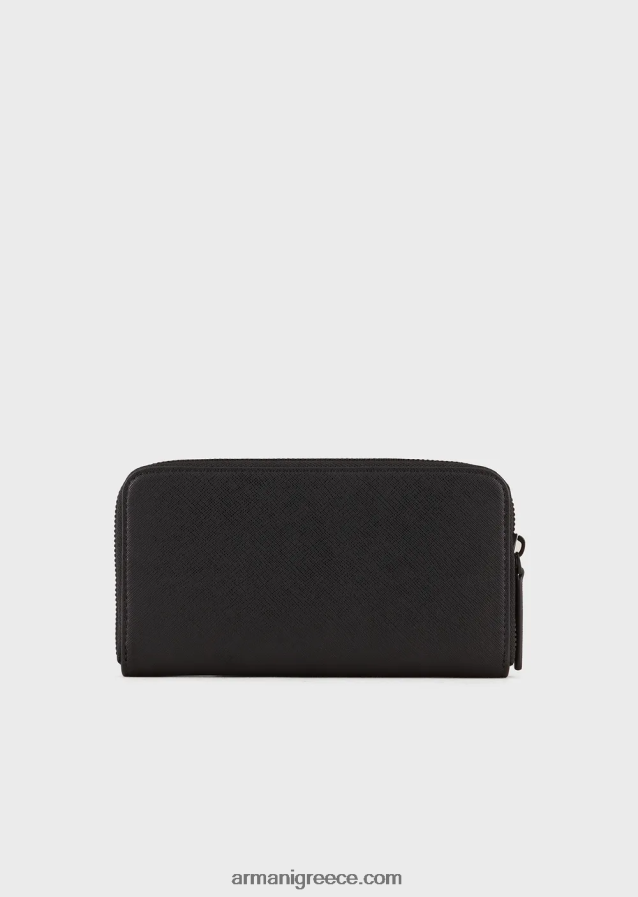 άνδρες Armani Πορτοφόλι με στάμπα saffiano, αναγεννημένο δέρμα με φερμουάρ 4046R62205 μαύρος