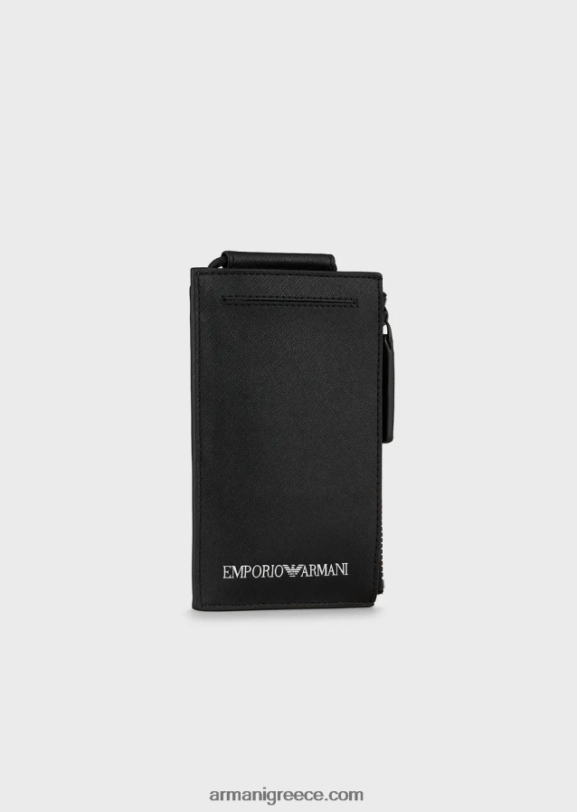 άνδρες Armani Θήκη τεχνολογίας από αναγεννημένο δέρμα με στάμπα saffiano, με εξωτερική τσέπη 4046R62206 μαύρος