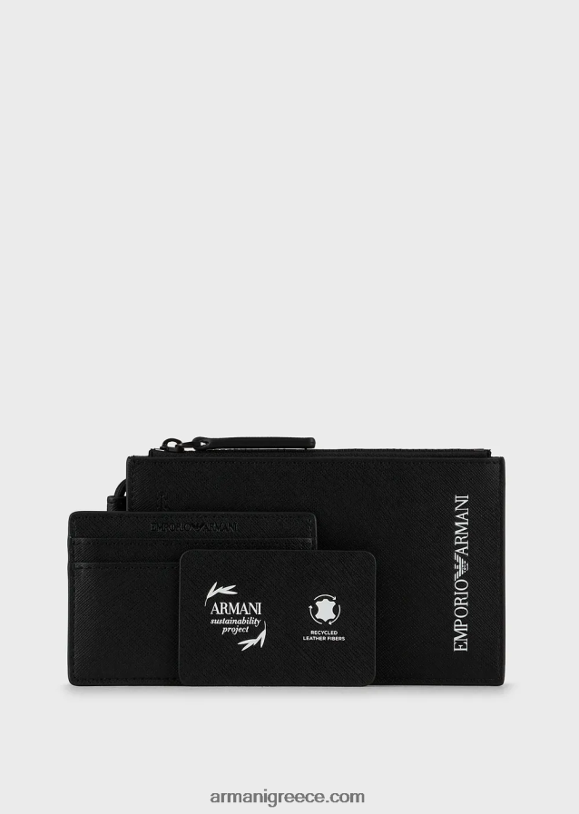άνδρες Armani Θήκη τεχνολογίας από αναγεννημένο δέρμα με στάμπα saffiano, με εξωτερική τσέπη 4046R62206 μαύρος