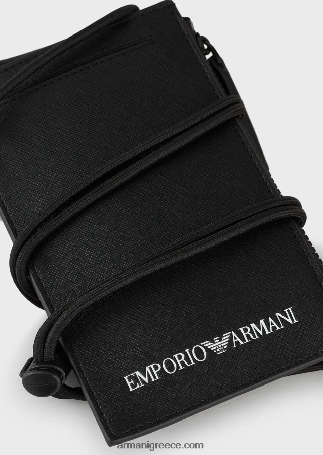 άνδρες Armani Θήκη τεχνολογίας από αναγεννημένο δέρμα με στάμπα saffiano, με εξωτερική τσέπη 4046R62206 μαύρος