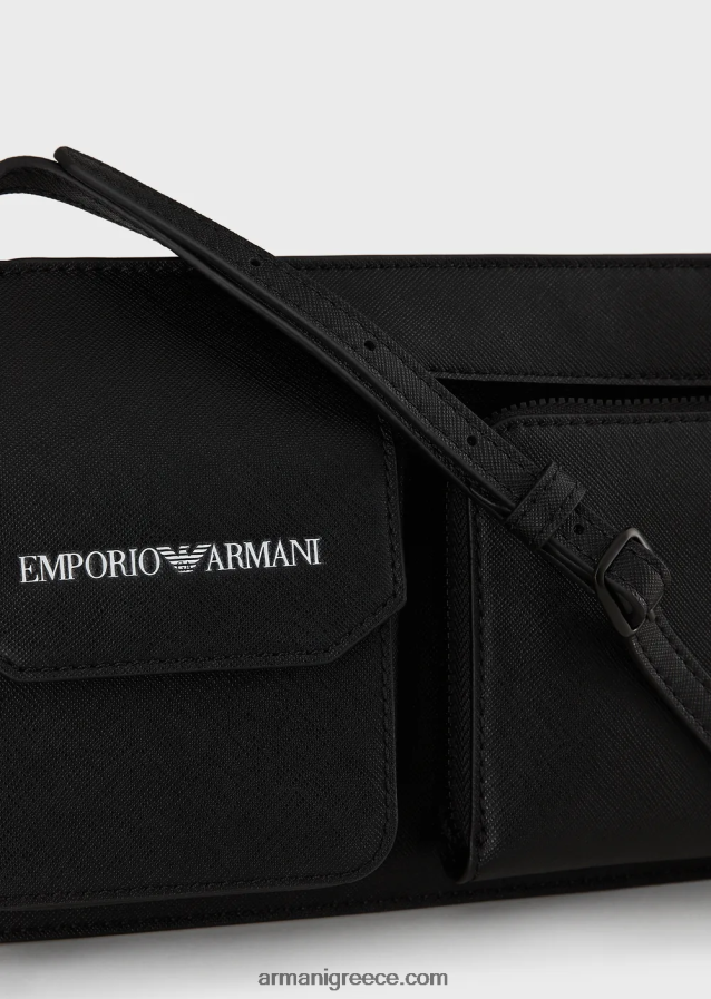 άνδρες Armani Θήκη τεχνολογίας από αναγεννημένο δέρμα με στάμπα saffiano, με εξωτερική τσέπη 4046R62207 μαύρος