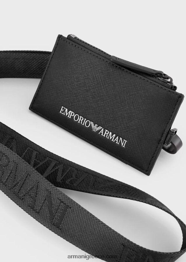 άνδρες Armani Θήκη σήματος με στάμπα saffiano, αναγεννημένο δέρμα 4046R62209 μαύρος