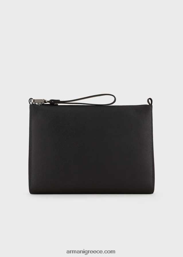 άνδρες Armani Σακουλάκι με στάμπα saffiano, αναγεννημένο δέρμα 4046R62219 μαύρος