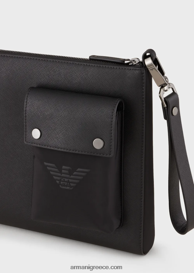 άνδρες Armani Σακουλάκι με στάμπα saffiano, αναγεννημένο δέρμα 4046R62219 μαύρος