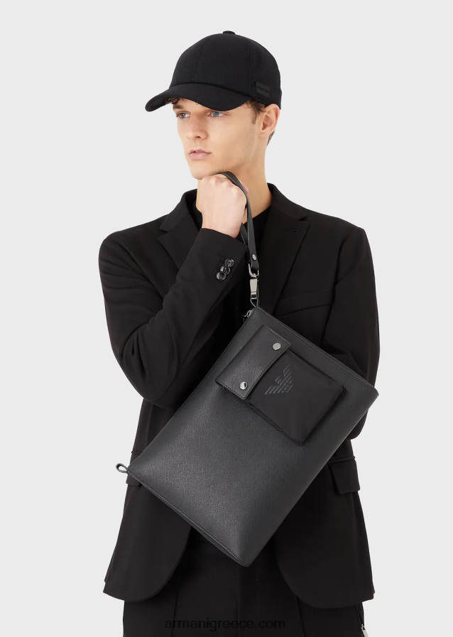 άνδρες Armani Σακουλάκι με στάμπα saffiano, αναγεννημένο δέρμα 4046R62219 μαύρος