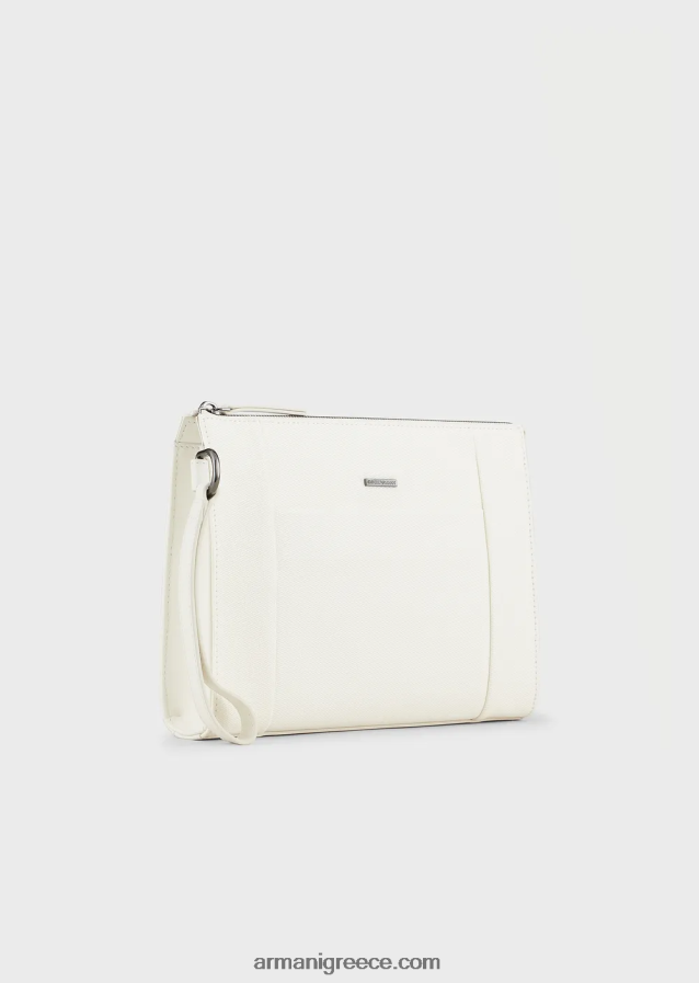 άνδρες Armani ανακυκλωμένο πουγκί twill με δερμάτινες λεπτομέρειες 4046R62174 άσπρο