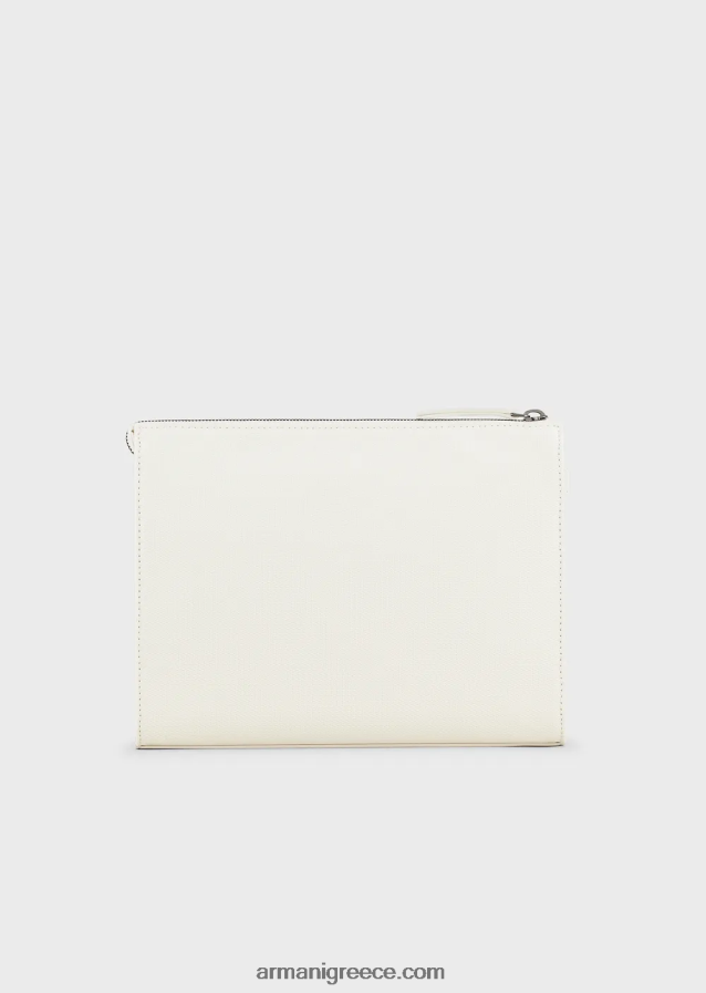 άνδρες Armani ανακυκλωμένο πουγκί twill με δερμάτινες λεπτομέρειες 4046R62174 άσπρο