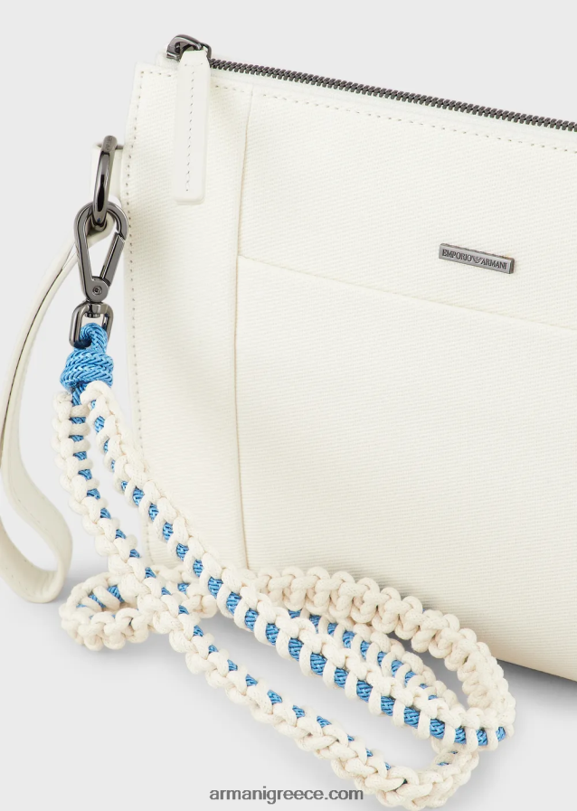 άνδρες Armani ανακυκλωμένο πουγκί twill με δερμάτινες λεπτομέρειες 4046R62174 άσπρο