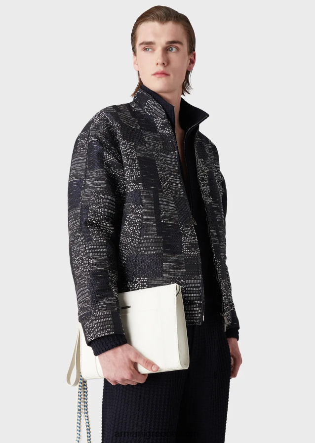 άνδρες Armani ανακυκλωμένο πουγκί twill με δερμάτινες λεπτομέρειες 4046R62174 άσπρο