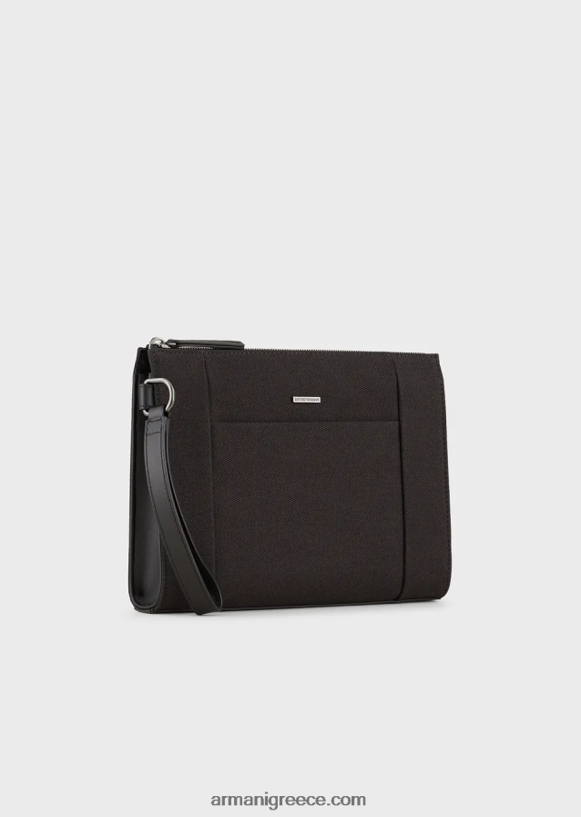 άνδρες Armani ανακυκλωμένο πουγκί twill με δερμάτινες λεπτομέρειες 4046R62175 μαύρος