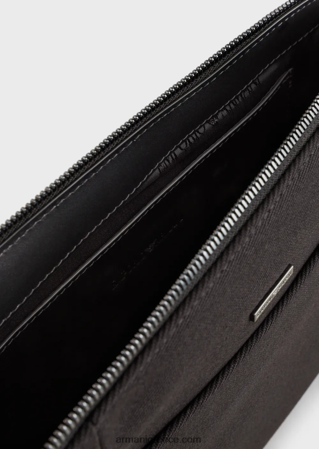 άνδρες Armani ανακυκλωμένο πουγκί twill με δερμάτινες λεπτομέρειες 4046R62175 μαύρος