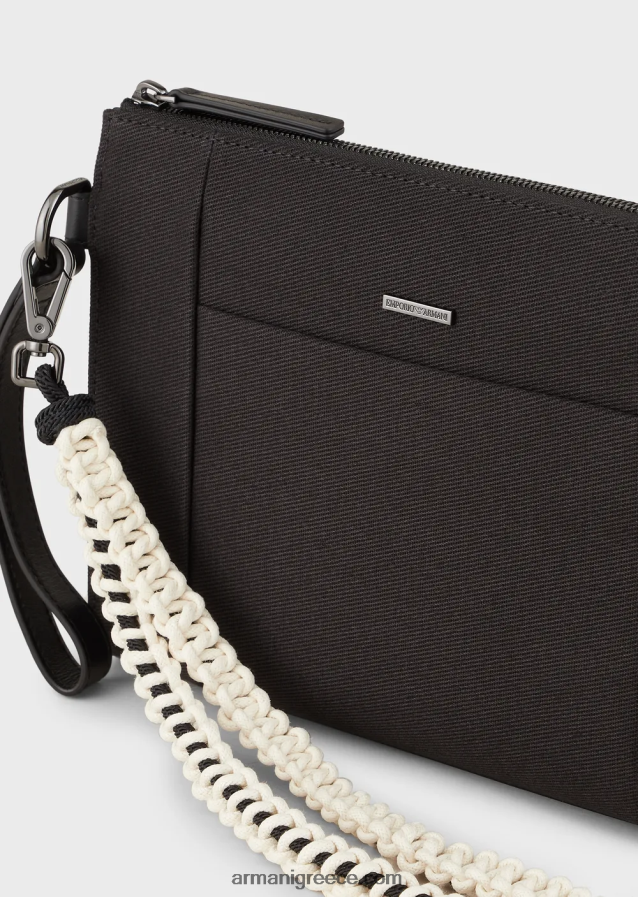 άνδρες Armani ανακυκλωμένο πουγκί twill με δερμάτινες λεπτομέρειες 4046R62175 μαύρος