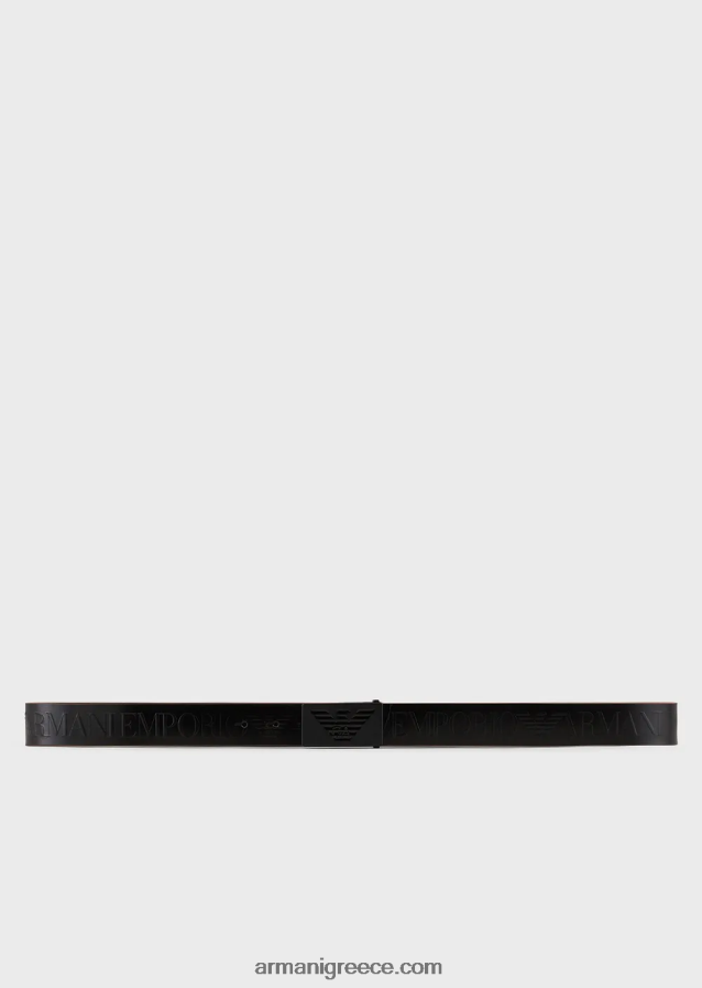 άνδρες Armani δερμάτινη ζώνη με ανάγλυφα υπερμεγέθη γράμματα 4046R61996 βαθύ μαύρο